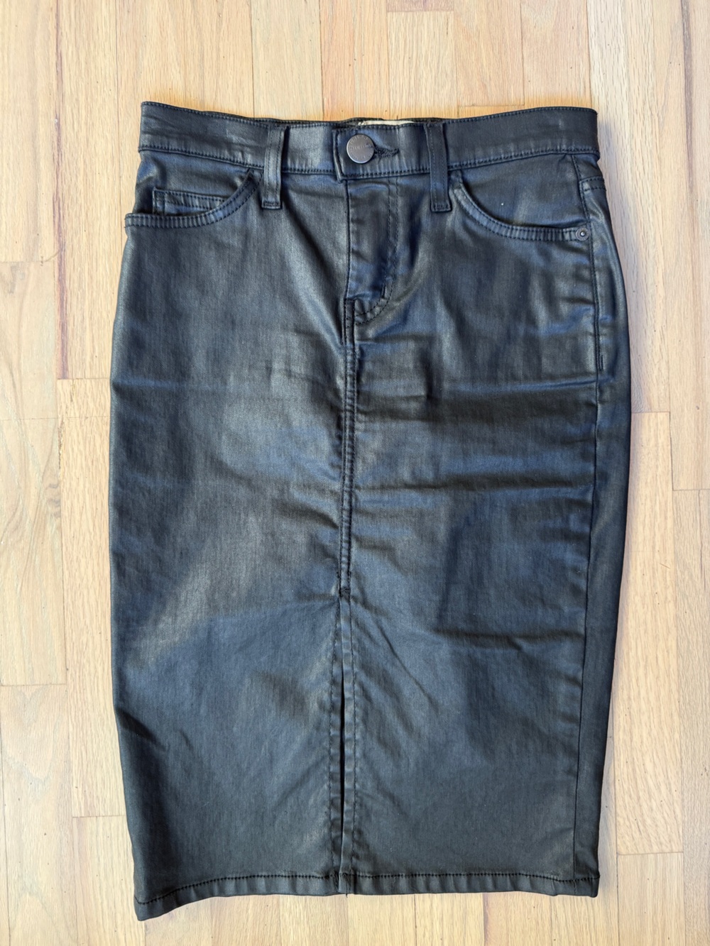 Current/Elliott Highwaist Pencil Skirt Black Coated Denim Size 25